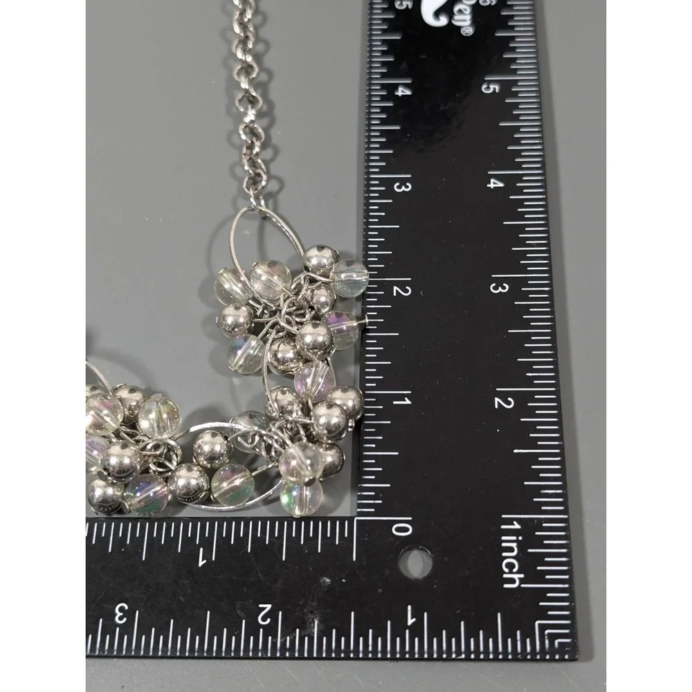 Retro Coastal Chic Silver Tone Round Bead Cluster Statement Necklace 21